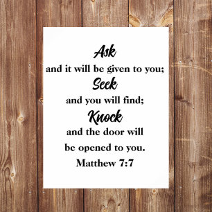 Affiche Matthieu 7:7 Poser Chercher Knock Bible Verse