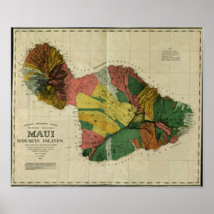 Affiche Maui, 1885, Carte Vintage Hawaii