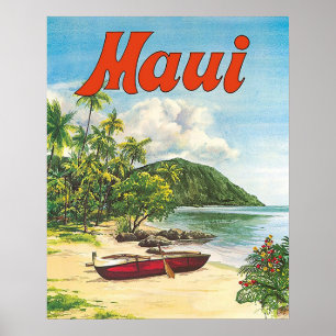 Affiche Maui, Hawaï, bateaux sur la plage, cru, voyage