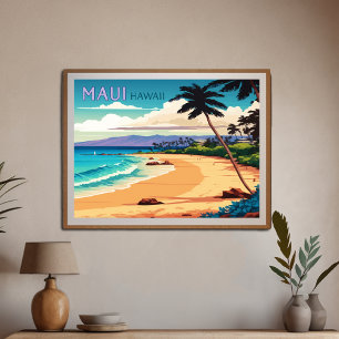 Affiche Maui Hawaii Kaanapali Beach Rétro Vintage