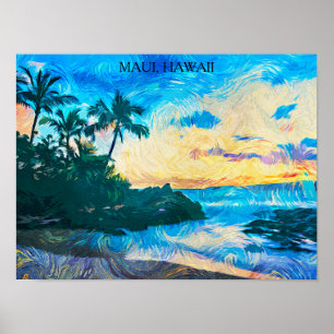Affiche Maui Hawaii Peinture à l'huile Voyage d'illustrati