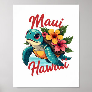 Affiche Maui Hawaii T Chemise Fille Femmes Enfants Tortue 