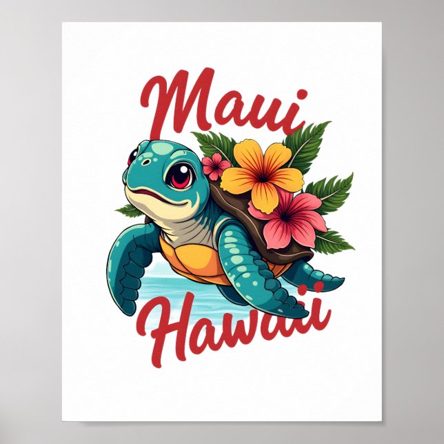 Affiche Maui Hawaii T Chemise Fille Femmes Enfants Tortue  (Devant)