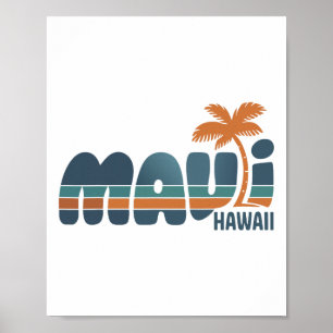 Affiche Maui Hawaii Vintage Surf Plage Surf 70's Rétro