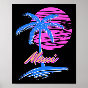 Affiche Maui Vaporwave Synth Outrun Sunset 80s Plage Rétro