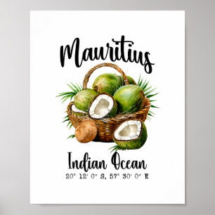 Affiche Maurice Coco Indien Océan Tropical Île Gps