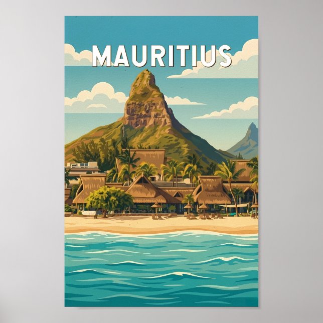 Affiche Mauritius Illustration Travel Art Vintage (Devant)