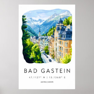 Affiche Mauvais Parc aquarelle Gastein Voyage vintage Ski
