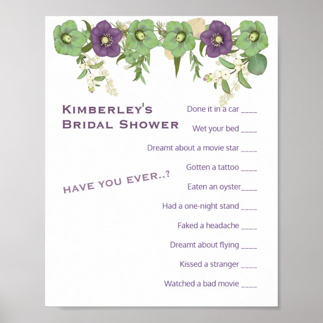 Affiche Mauve Boho Floral ✨ jeu le plus drôle (Devant)