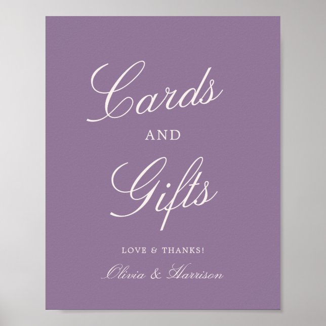 Affiche Mauve Calligraphy Wedding Cards & Gifts Sign (Devant)