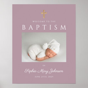 Affiche Mauve Cross Photo Girl Baptism Bienvenue