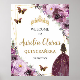 Affiche Mauve Plum violet Floral Princess Gold Quinceañera