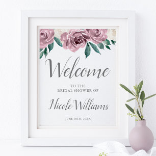 Affiche Mauve Watercolor Rose Floral Bridal Shower Welcome