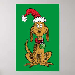 Affiche Max le chien avec un chapeau de Père Noël