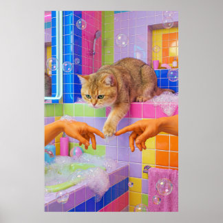 Affiche Maximalist Bathroom Wall Art, British shorthair