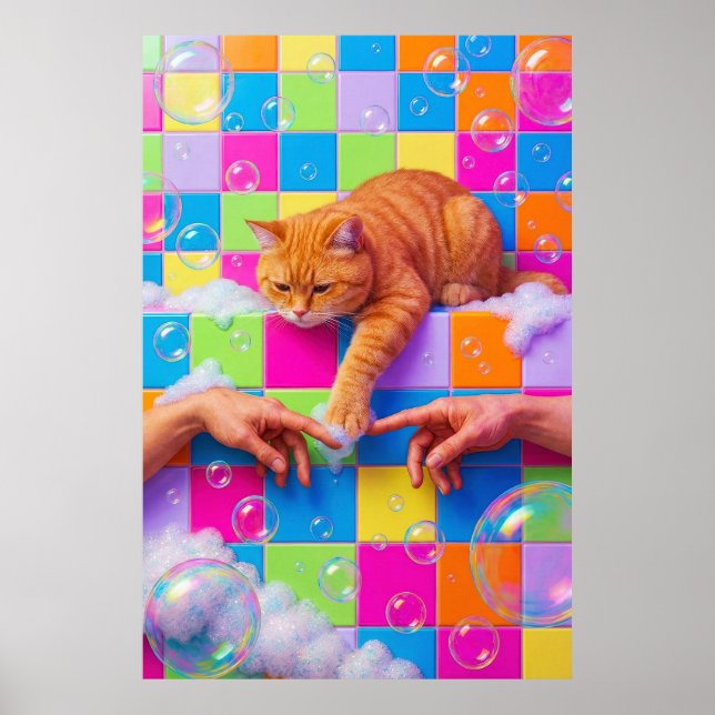 Affiche Maximalist Bathroom Wall Art, Orange Tabby Cat (Devant)