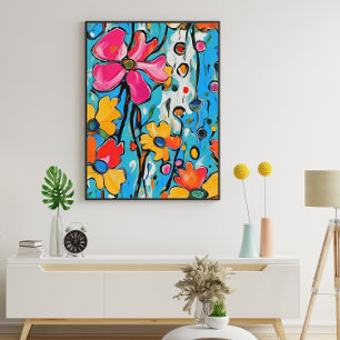 Affiche Maximaliste Abstrait coloré peinture florale