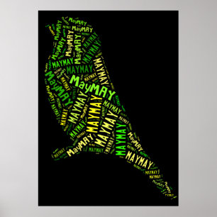 Affiche May Bird Word Cloud Black Green Typography