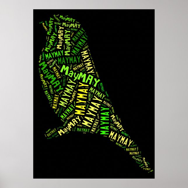 Affiche May Bird Word Cloud Black Green Typography (Devant)