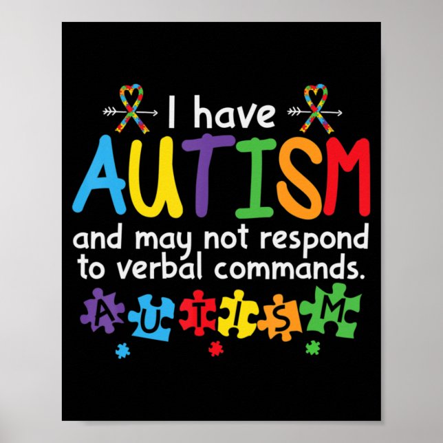 Affiche May Not Respond to Verbe Commands Kids Autism Awa (Devant)