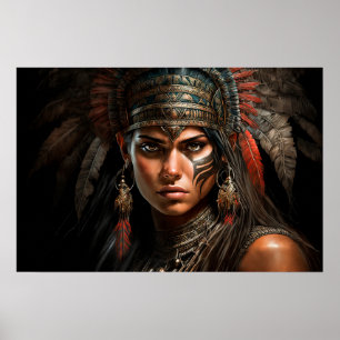 Affiche Mayan Guerrier Princesse Portrait Peinture à l'hui