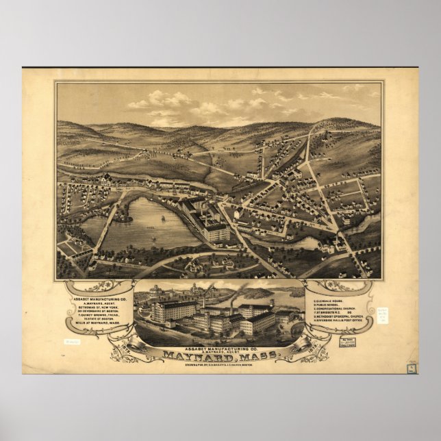 Affiche Maynard Massachusetts 1879 Antique Panoramic Map (Devant)