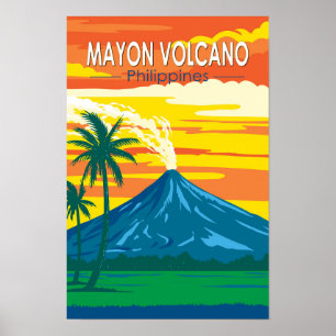 Affiche Mayon Volcano Philippines Voyage Art Rétro