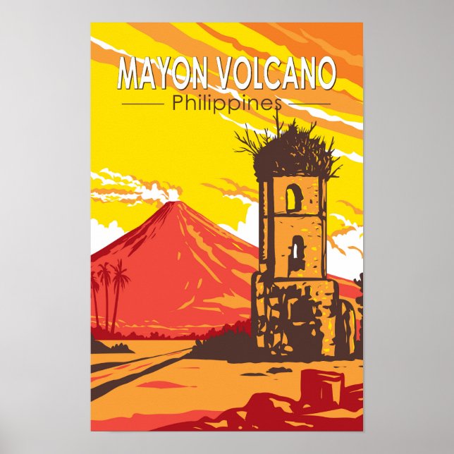 Affiche Mayon Volcano Ruines Cagsawa Philippines Voyage Ar (Devant)