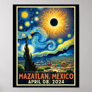 Affiche Mazatlan Mexique Total Solar Eclipse 2024 Starry N