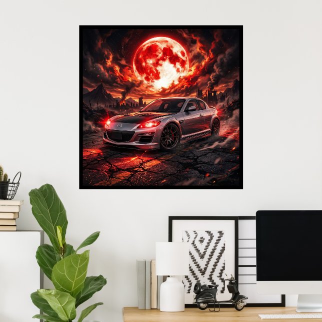 Affiche Mazda RX8 sous une lune cramoisie (Bureau à domicile)