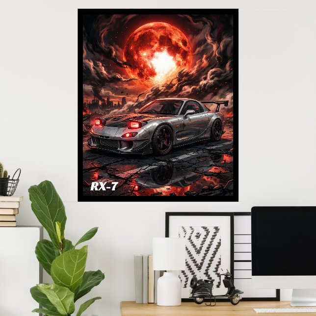 Affiche Mazda RX-7 sous une lune cramoisie (Bureau à domicile)