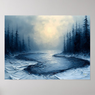 Affiche Méandre de la rivière d'hiver – Scène de forêt bru