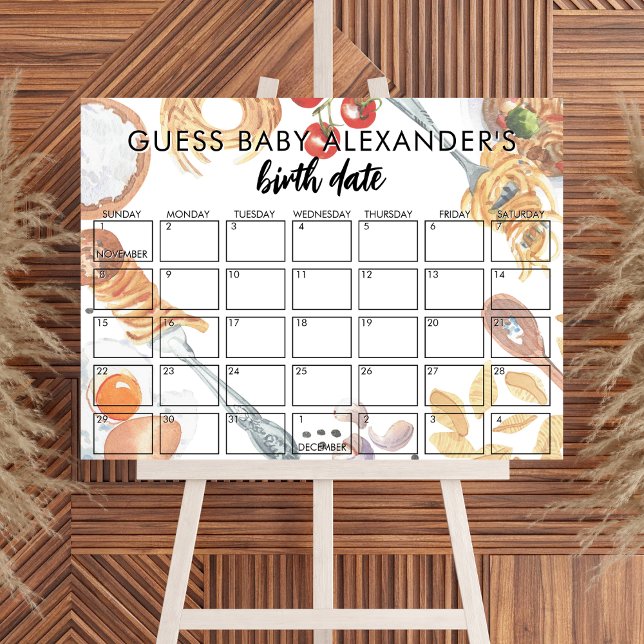 Affiche Meatball Pasta Italian Baby Shower Due Date Game (Créateur téléchargé)