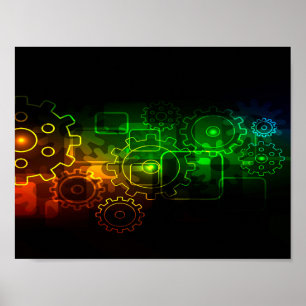 Affiche Mécanicien des roues noir néo vert orange