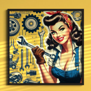 Affiche Mécanique vintage pin-up