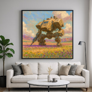 Affiche Mech in Meadow - Peinture Pastel Style Art