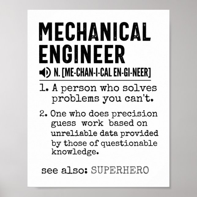 Affiche Mechanical Engineer Dictionary Definition (Devant)