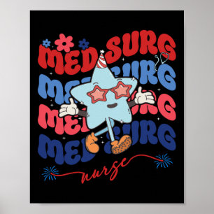 Affiche Med Surg Nurse Patriotique American 4 juillet Retr