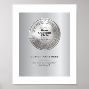 Affiche Médaille d'argent réaliste 3D personnalisable et m