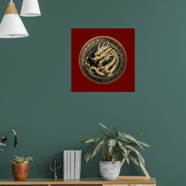 Affiche Médaillon de dragon sacré oriental en or (Salon 1)