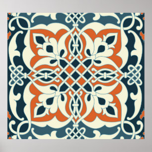 Affiche Médaillon vintage : Motif coloré sans couture