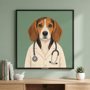 Affiche Médecin Beagle portant une blouse médicale et un s