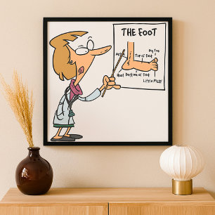 Affiche Médecin drôle enseignant l'anatomie du pied
