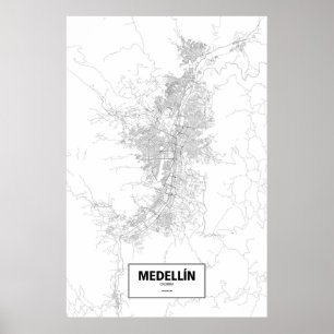 Affiche Medellín, Colombie (noir sur blanc)
