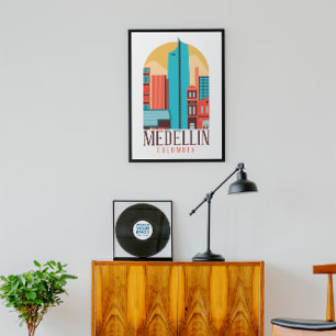 Affiche Medellin Colombie Vintage Cityscape