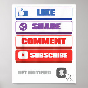 Affiche Médias Sociaux J'aime Partager Commenter S'abonner
