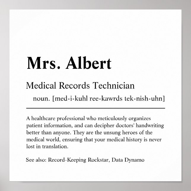 Affiche Medical Records Technician Personalized Gift Poste (Devant)