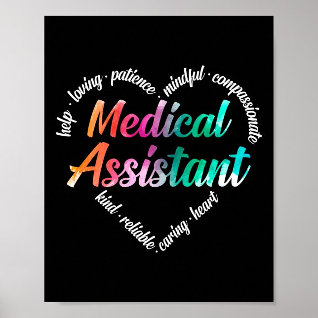 Affiche Médicale Assistant Coeur Mot Cloud Aquarelle (Devant)