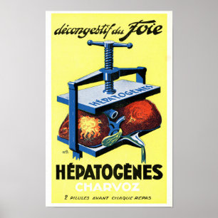 Affiche Médicale Française Vintage Hepatogenes Cha