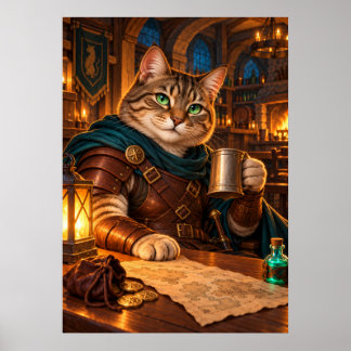 Affiche Medieval Cat Adventurer in a Cozy Tavern